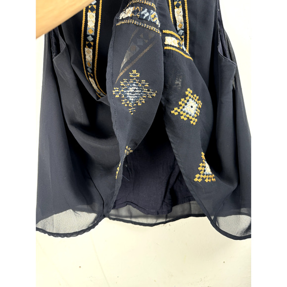 Zara Women's Black Sleeveless Bohemian Aztec Preppy Hipster Embroidered Top - Picture 4 of 8